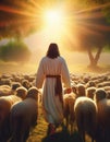 Jesus with a flock of sheep Royalty Free Stock Photo