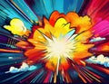 Comic book explosion background with rays and stars. Vector illustration. Royalty Free Stock Photo