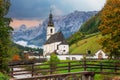 Famous church in the middle of Alp mountains at Ramsau village near Berchtesgaden, Germany. Royalty Free Stock Photo