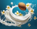 Milk Tornado with Plumerias and Coconut in Baby Clothes Royalty Free Stock Photo