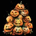 Generated imagWatercolor Halloween Pumpkins Transparent Background, Ai Generativee Royalty Free Stock Photo