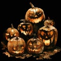 GeneratWatercolor Halloween Pumpkins Transparent Background, Ai Generativeed image Royalty Free Stock Photo