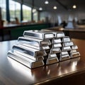 bars of silver in a bank Royalty Free Stock Photo