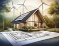 Modern eco house. Generated image Royalty Free Stock Photo