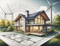 Modern eco house. Generated image Royalty Free Stock Photo