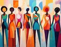 Colorful vector illustration of a group of women in traditional dress. Royalty Free Stock Photo