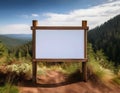 Blank white wooden sign on a mountain with sky background Royalty Free Stock Photo