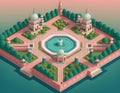 Aerial View Illustration of Mughal Garden Emphasizing Symmetry and Design Royalty Free Stock Photo
