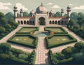 Aerial View Illustration of Mughal Garden Emphasizing Symmetry and Design Royalty Free Stock Photo