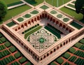 Aerial View Illustration of Mughal Garden Emphasizing Symmetry and Design Royalty Free Stock Photo