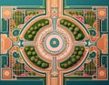 Aerial View Illustration of Mughal Garden Emphasizing Symmetry and Design Royalty Free Stock Photo
