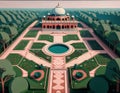 Aerial View Illustration of Mughal Garden Emphasizing Symmetry and Design Royalty Free Stock Photo