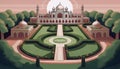 Aerial View Illustration of Mughal Garden Emphasizing Symmetry and Design Royalty Free Stock Photo