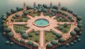 Aerial View Illustration of Mughal Garden Emphasizing Symmetry and Design Royalty Free Stock Photo