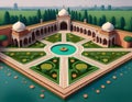Aerial View Illustration of Mughal Garden Emphasizing Symmetry and Design Royalty Free Stock Photo