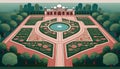 Aerial View Illustration of Mughal Garden Emphasizing Symmetry and Design Royalty Free Stock Photo