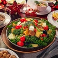Generatvegetarian Christmas dinner with lots of saladed image Royalty Free Stock Photo