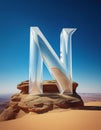 Alphabet letter N in the desert. 3d render illustration. Royalty Free Stock Photo