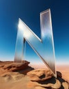 Alphabet letter N in the desert. 3d render illustration. Royalty Free Stock Photo