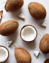 Coconuts on a white background. Top view, flat lay Royalty Free Stock Photo