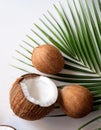 Coconuts on a white background. Top view, flat lay Royalty Free Stock Photo