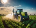 AI Generated image of a farm tractor spraying pesticides, herbicides, insecticides or fertilizers in a field Royalty Free Stock Photo
