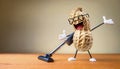 Peanut as housewife with vacuum cleaner and space for text Royalty Free Stock Photo