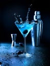 Alaska Glacier Blue Martini cocktail, with splash. Royalty Free Stock Photo