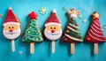 Christmas dessert. Sweet food. Cheesecake on a stick in the shape of ice cream. Royalty Free Stock Photo