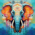 Turquoise Dreams: Elephant with Multicolored Paint Drips Royalty Free Stock Photo