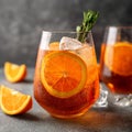 Aperol Spritz cocktail drink with orange and ice, copy space. Italian Aperol Spritz alcohol Royalty Free Stock Photo