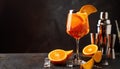 Aperol Spritz cocktail drink with orange and ice, copy space. Italian Aperol Spritz alcohol Royalty Free Stock Photo