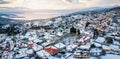 Panoramic aerial view of the snow covered village of Lafkos Royalty Free Stock Photo