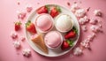 Flatlay of strawberry and coconut ice cream scoops, square crop. Royalty Free Stock Photo