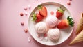 Flatlay of strawberry and coconut ice cream scoops, square crop. Royalty Free Stock Photo