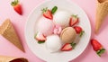Flatlay of strawberry and coconut ice cream scoops, square crop. Royalty Free Stock Photo
