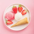 Flatlay of strawberry and coconut ice cream scoops, square crop. Royalty Free Stock Photo