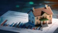Model of house shot on graph depicting mortgage rates. Royalty Free Stock Photo