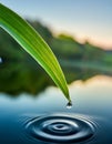 Water drop on green grass blade closeup. Nature background with copy space Royalty Free Stock Photo