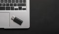 Modern Technology: Laptop with External USB Memory Disk â A Minimalist Setup Royalty Free Stock Photo