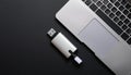Modern Technology: Laptop with External USB Memory Disk â A Minimalist Setup Royalty Free Stock Photo