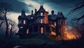 The mansion is dark, with broken windows Royalty Free Stock Photo