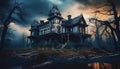 The mansion is dark, with broken windows Royalty Free Stock Photo