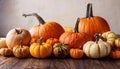 Different kind of pumpkins closeup. Halloween and autumn background Royalty Free Stock Photo