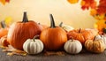 Different kind of pumpkins closeup. Halloween and autumn background Royalty Free Stock Photo
