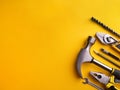 Set of tools ona yellow background. Generated image Royalty Free Stock Photo