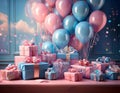 Babyshower Gifts on a table with balloons Royalty Free Stock Photo