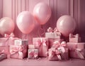 Babyshower Gifts on a table with balloons Royalty Free Stock Photo