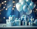 Babyshower Gifts on a table with balloons Royalty Free Stock Photo