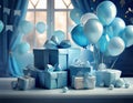 Babyshower Gifts on a table with balloons Royalty Free Stock Photo